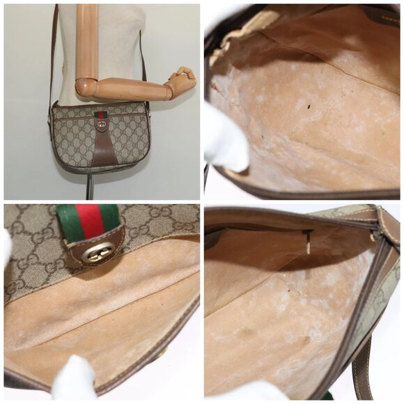 GUCCI GG Supreme Web Sherry Line Bag PVC Beige Gold - Picture 16 of 16